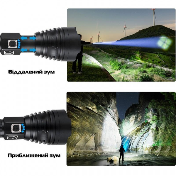 Фонарь BL-601-P90, ЗУ microUSB, 2x26650