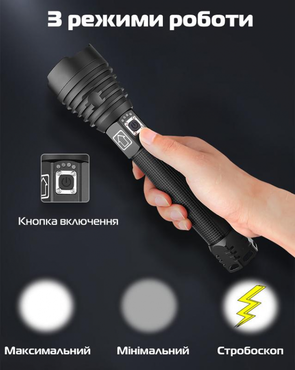 Фонарь BL-601-P90, ЗУ microUSB, 2x26650