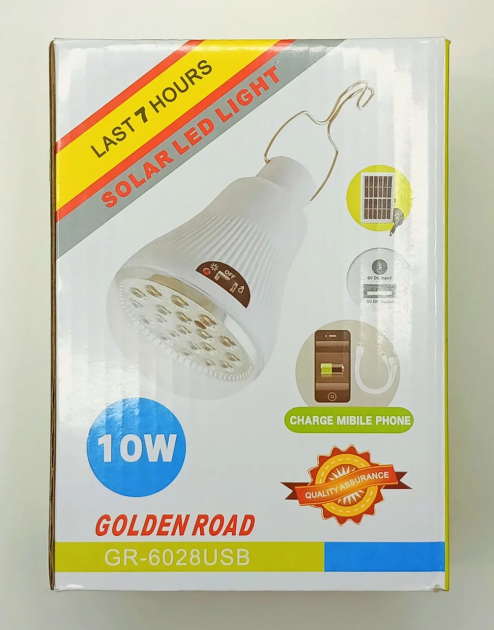 Лампочка аккумуляторная лампа Golden Road GR 6028 USB с солнечной панелью