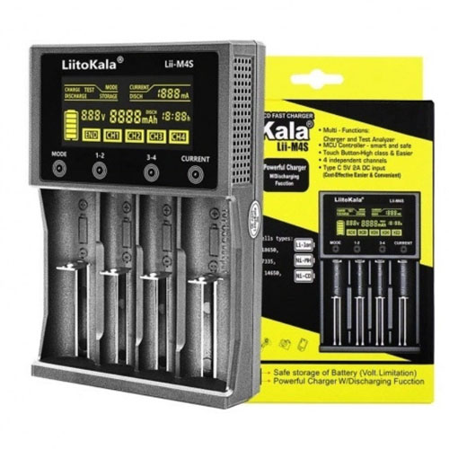 Зарядное устройство LiitoKala Lii-M4S, 18650/ 14500/ 18490/ 18350/ 17670/ 17500/ 16340/ 26650/ 26500/ 32650/ 20700/ 21700