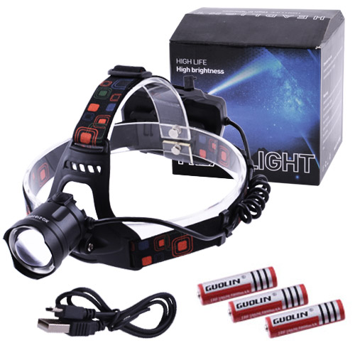 Фонарь налобный XQ-219-HP50, ЗУ microUSB, 3x18650, signal light