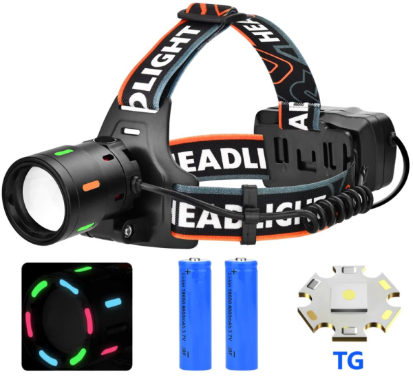 Ліхтар налобний NIGHT VISION FLUORESCENCE BL-T207-TG, 1 режим, 2x18650, USB Type-C